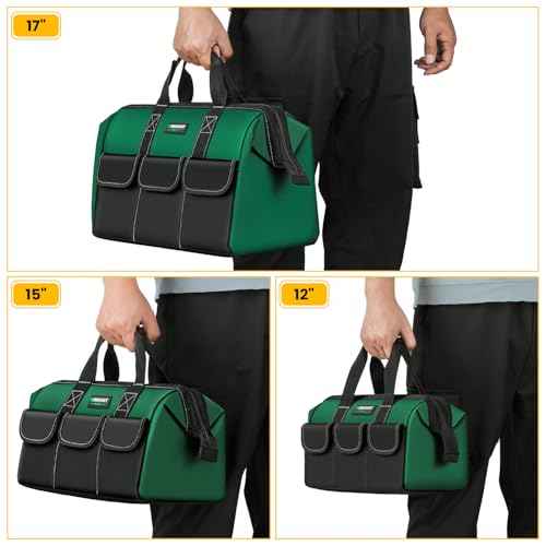 Tool Bag 3 Pack, Tool Organizer Set with Multiple Pockets, 12/15/17 inch Tool Bag Organizer, Oxford Fabric, Green