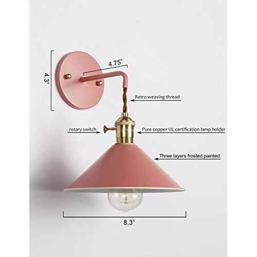 Green Plug in Wall Sconces Set of Two,Wall lamp with Plug in Cord of 2 for Bedroom Hanging Wall Lights E26 Edison Brass lamp Holder with Frosted Paint Body Bedside lamp