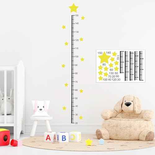 Wall Stickers Star Height Stickers Growth Chart Sticker for Wall Measure Decals Ruler Wall Decals for Children Nursery Wall Decor Baby Bedroom Toddler Living Room Playroom Decorations (Star)
