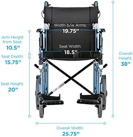 NOVA Medical Products Lightweight Transport Chair with Locking Hand Brakes, Blue