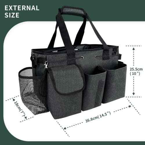 Large Cleaning Caddy Bag, Wearable Cleaning Supplies Organizer with Shoulder and Waist Straps, Multiple Compartments Organizer Tote with Detachable Divider for Cleaners (Black)