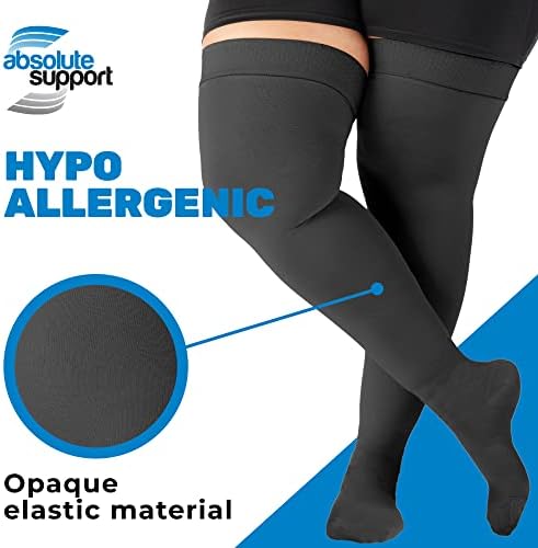 ABSOLUTE SUPPORT Wide Calf Unisex Compression Stockings 20-30mmHg, Plus Size Opaque Compression Socks for Women & Men Circulation, Varicose Veins, Swelling, Lymphedema, Knee Surgery, Black, 2X-Large