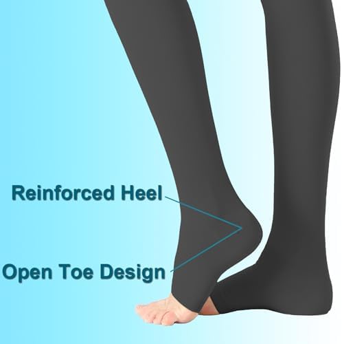 Medical Compression Pantyhose for Women & Men,20-30mmHg Graduated Support Hose Tights,Opaque Open Toe Waist High Compression Stockings for Varicose Veins,Swelling,Edema,Flight