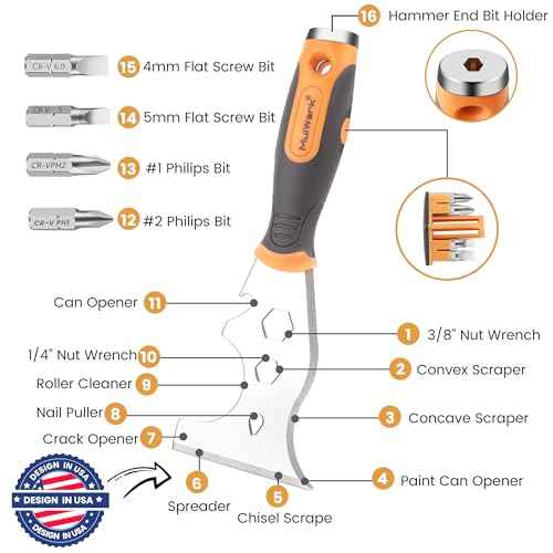 MulWark 16-in-1 Painter's Tool,3¡± Putty knife Drywall Paint Scraper,Multi-Painter's Stainless Steel Tool,Spealloy Paint Scraper, Taping knife,Hammer Head Soft Grip Handle,Nut Wrench Screw Bits inside