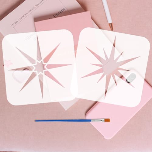 FINGERINSPIRE 9PCS Stars Stencils with 1Pc Plastic Paint Brush 5.9x5.9inch 9 Styles Star Burst Pattern Drawing Templates for Painting on Wood Canvas Fabric Wall Furniture