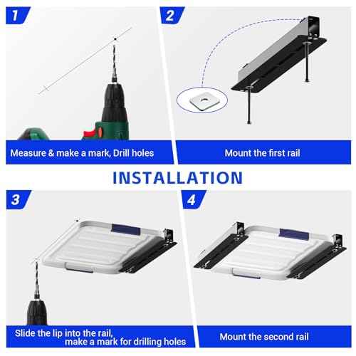5 Pack Overhead Storage Bin Rack, Ceiling Racks for Utility Bins Organization, Heavy Duty Rack Ceiling Garage Storage for Supports Most Bins Container (for 4 Bins, Bins are not included)