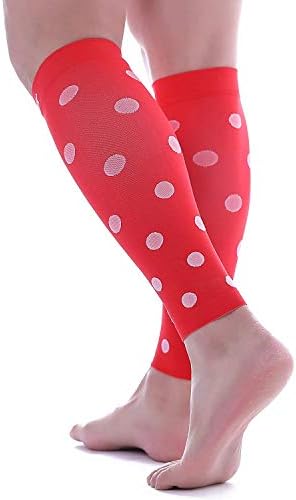 Doc Miller Calf Compression Sleeve – Footless Socks for Women & Men, 20-30mmHg, Shin Splint & Leg Cramp Support, Varicose Veins, Knee High, 1 Pair, Polka Dot
