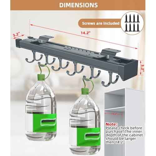 Pull Out Broom Holder, Multifunctional Slide Broom And Mop Storage/Organizer With Adjustable Double Row Sliding Hook, Garage Organization Hooks, for Closet Laundry Garage - Dark grey - 36cm