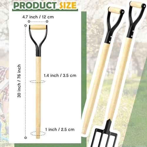 2 Pcs Pitchfork Spading Handle Replacement 30 Inch Wooden Shovel Handle Replacement D Shaped Pitch Fork Handles Tool Accessories for Shovel Scoop Hoe Rake Garden Digging