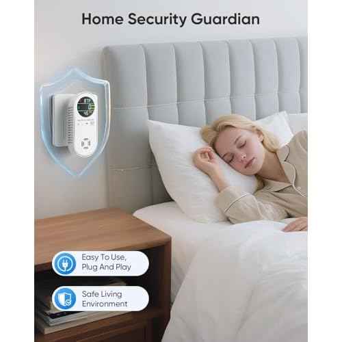 Carbon Monoxide Detectors & Natural Gas Detector, 4-in-1 Carbon Monoxide Detectors Plug in, Gas Leak Detector with Dual Alarms, Temperature & Humidity Sensor for Home, RV Essentials, White, 1 Pack