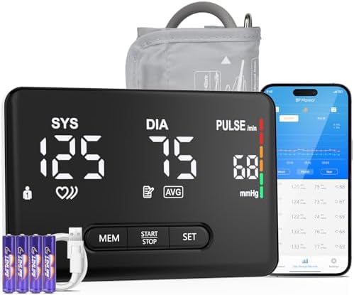 Smart Blood Pressure Monitor for Home Use, Bluetooth Upper Arm BP Machine with Large Cuff 8.66-16.54â, Accurate Digital Monitors 2x199 Readout, 6.89 inch Backlit LED Screen, Work with APP