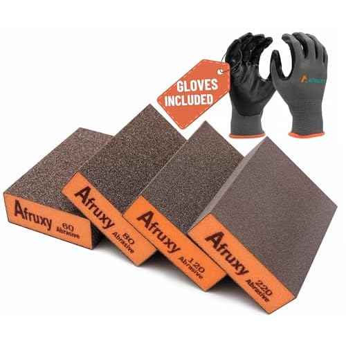 Professional-Grade Sanding Sponge 4-Pack with Gloves ? 60/80/120/220 Grit, Wet Dry Hand Sander, Sand Paper Brick for Drywall Sanding, Wood Sanding