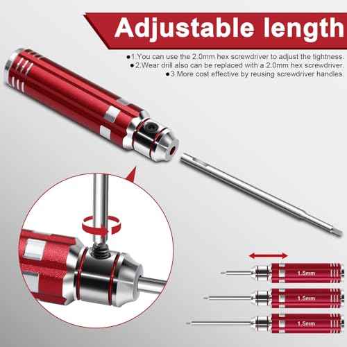12Pcs Short Handle RC Tool Kit w/Quick Change Hex/Phillips/Flat Nut Drivers & Pliers for 1/18 1/24 Micro Crawler - SCX24, TRX4M, Axial, Traxxas, Losi Mini-T 2.0, FMS (Red)