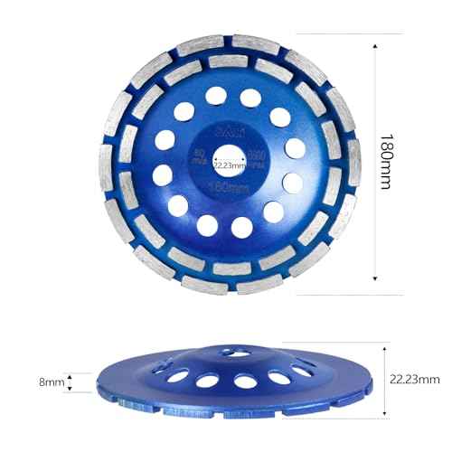 SALI Diamond Concrete Grinding Wheel 7 inch with 7/8" Arbor for Cleaning Stone Concrete Surface, Cement, Marble, Rock, Granite, and Thinset Angle Grinder Double Rows Wheels Cup 180 * 22.2 MM