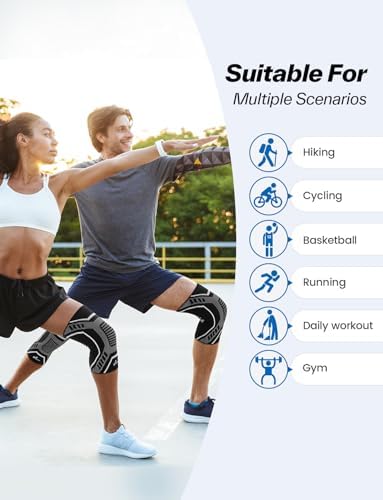 Knee Brace for Men & Women - Sportneer Knee Compression Sleeve with Side Stabilizers - Knee Support for Running, Hiking, Working, Basketball, Volleyball, Gym, Meniscus Tear, ACL, Arthritis Knee Pain Relief, A pair (Black, X-Large(19"-22"))