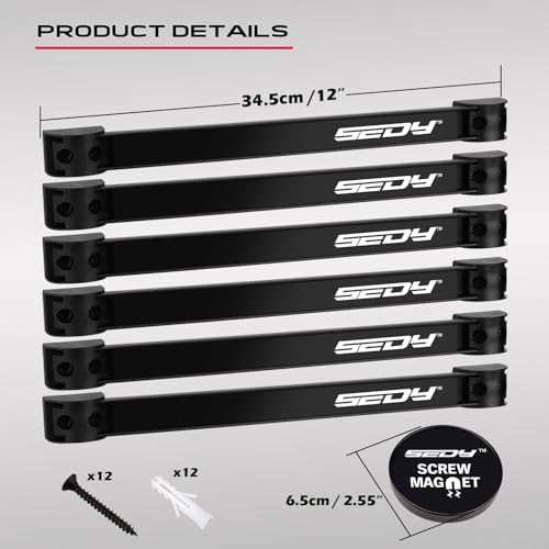 SEDY 7-Piece 12" Magnetic Tool Holder Storage Organizer, Garage Wall Mount Rack Organization Strip Power Magnet Organizers Mounted Workbench Board Slatwall Van Hanger