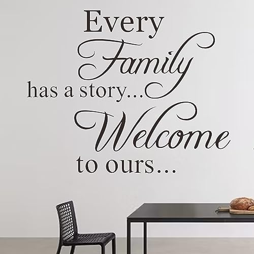 Every Family Has a Story Welcome to Ours Quote Wall Decal, Family Letter Wall Stickers Vinyl Positive Wall Saying Wallpaper Home Decor Art Mural for Living Room Bedroom