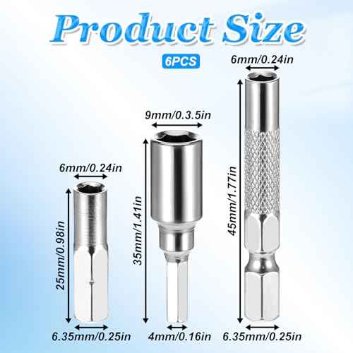 6 Pack 1/4" to 4 mm Bit Adapter, Magnetic Hex Screwdriver Converter, Converter Adapter Precision Bits, 6.35 mm to 0.4 cm Drill Extension for Precision Bits, Micro Bit Holder for Repair DIY Projects