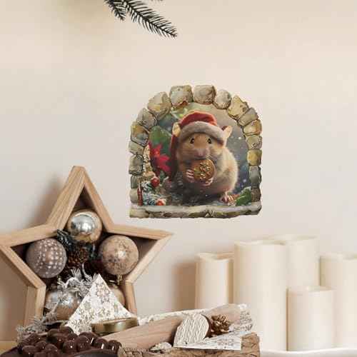 4 Sheets Christmas Realistic 3D Mouse Hole Wall Decals Cute Mouse in Hole Wall Stickers Removable Funny Mouse Hole Wall Stickers for Wall,Home,Kids Room, Living Room, Bedroom,Nursery Decor