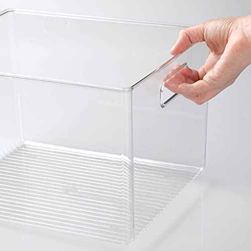 mDesign Large Plastic Storage Organizer Container Bin, Closet Organization for Hallway, Bedroom, Linen, Coat, and Entryway - Holds Clothing, Blankets, and Accessories, Ligne Collection, Clear