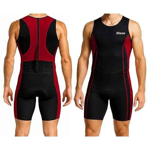 Wixen Men¡¯s Triathlon Suit ? Padded One-Piece Sleeveless Trisuit with Rear Zipper for Running, Swimming, Cycling