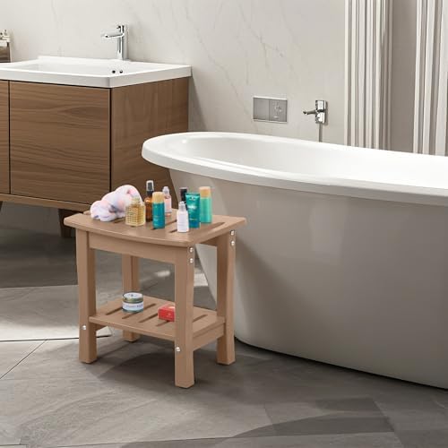 HDPE Waterproof Shower Bench,Shower Seats for Adults Shaving Legs,Shower Stool for Inside Shower 300 Lbs Capacity Brown