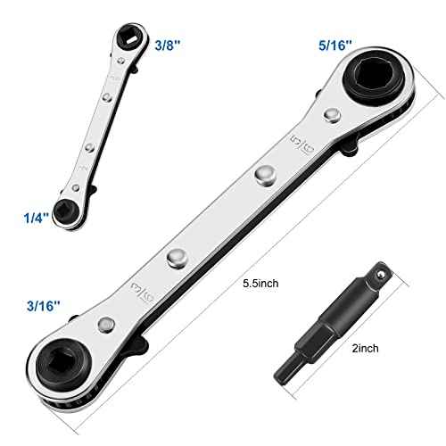 WADEO Hvac Service Wrench, 3/8¡± to 1/4¡±, 5/16'' x 1/4'' Refrigeration Service Wrench with Hex Bit Adapter for Air Conditioning, Refrigeration Equipment Repair