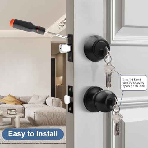 Knobonly Entry Door Knobs and Double Cylinder Deadbolt, Keyed Alike Door Handle Set with Same Keys, Combo Pack for Front Doors-Keyed on Both Side, Matte Black Finish, Contractor Pack of 3 Set