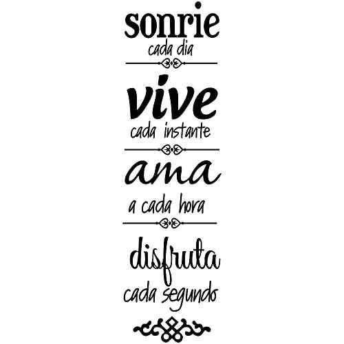 Spanish Inspirational Family Rules Wall Decal - Sonr?e, Vive, AMA Quote for Dining Room and Living Room - Removable PVC Vinyl Art - 11"x38" (Black-JWH283-Sonrie)