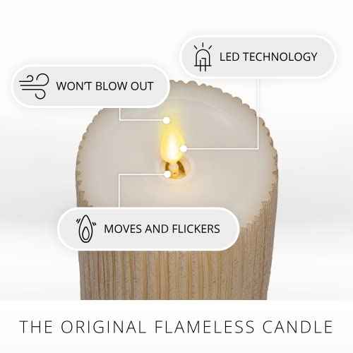 Luminara Metallic Embossed Pillar, Champagne Flameless LED Candle 3.25" x 6.5", Battery Operated Real Flame Technology w/Timer Function, Paraffin Wax