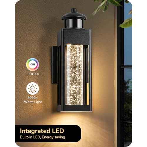 EDISHINE Motion Sensor Outdoor Wall Lights, Dusk to Dawn Exterior Lighting Fixture with Crystal Bubble Glass, LED Outdoor Porch Light Wall Mount, Outside Wall Sconce Lantern for Front Door 1100 Lumen