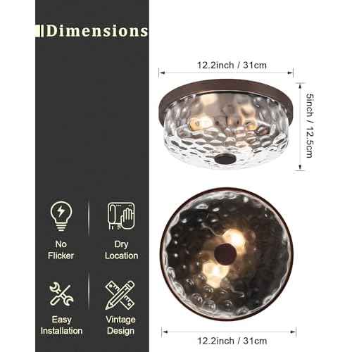 12 Inch Farmhouse Flush Mount Ceiling Light, 2 Light Industrial Close to Ceiling Light, Industrial Ceiling Lighting Fixture for Kitchen Hallway Bedroom Living Room (12.2 Inch Oil Rubbed Bronze)