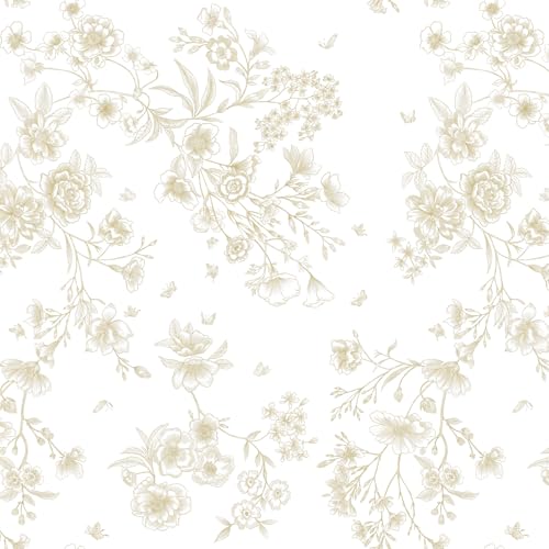 LiKiLiKi 17.3"x118" Peel and Stick Wallpaper Beige and Brown Flowers Leaves Butterfly Floral Wallpaper Self Adhesive Removable Waterproof Contact Paper for Bedroom Bathroom Cabinets Vinyl Roll