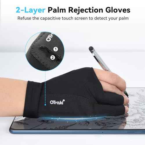 OTraki 4 Pack Drawing Glove Two-Finger Artist Glove for Tablet iPad Sketching Graphic Painting Smudge Guard for Left and Right Hand Black M 3.03x8.07 inch