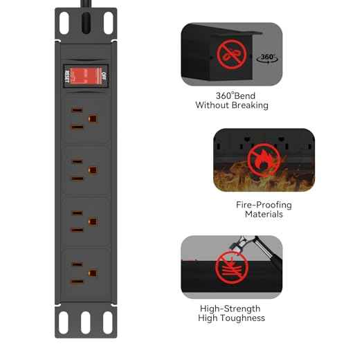 10" Rack PDU- 1U (4Outlets) 10-inch Mini Rack Power Distribution Unit with Protection (125V/15A 6ft Cable), Network Cabinet Rack Mount Power Strip (Wall, Desktop, or Server Rack Mountable)