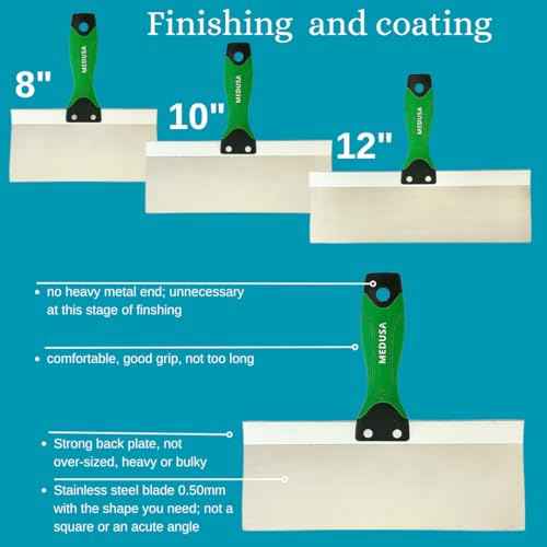 MEDUSA S.S. Drywall Taping Tool Set with Adjustable and reversible S.S. Angle Tool, Removable and Replaceable Corner Mud Roller and Professional Grade S.S. Mud Pan with Grip