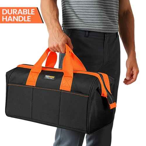 Wide Mouth Tool Bag, Heavy Duty Tool Bags for Men, 12-Pocket Portable Empty Tool Box Organizer Storage for Mechanic, Electrician, 17.3 inch, 600D Oxford, Orange