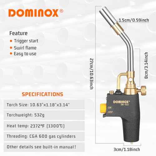 DOMINOX Propane Torch Head, High Intensity Torch Head Trigger Start Gas Torch, Soldering Torch for Propane MAP MAPP Tank, Soldering, Ignition, Barbecue, Lighting
