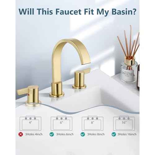 Aolemi Bathroom Faucets 3 Hole,8 Inch Widespread Waterfall Bathroom Sink Faucet,2 Handles Vanity Faucet with Pop-up Drain and Supply Hose,Gold
