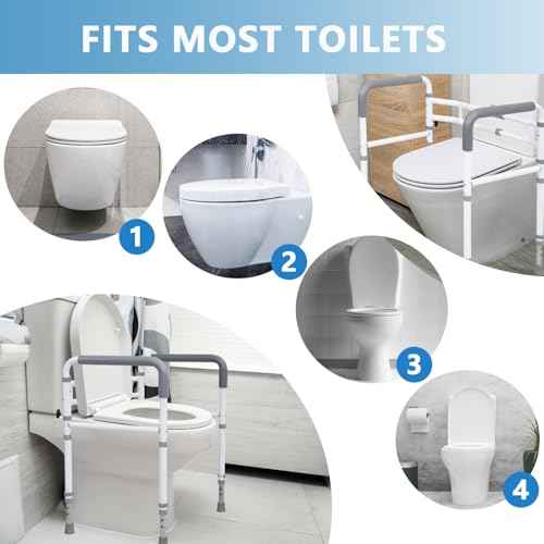 Toilet Rails - Toilet Safety Rail for Elderly Adults - Adjustable Bathroom Toilet Handles - Toilet Safety Frame & Rails - Toilet Grab Bars for Senior, Handicap & Disabled,Fits Most Toilets