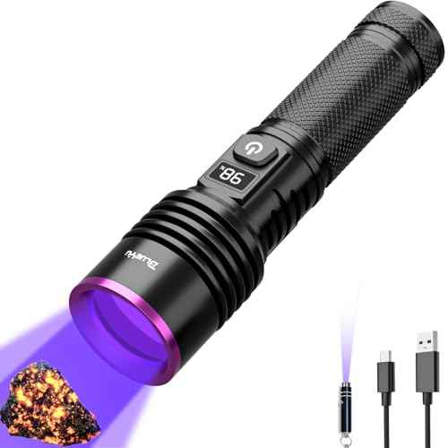 365nm Black Light UV Flashlight, Rechargeable Blacklight Flashlights, Powerful Ultraviolet Lights for Pet Urine Detection, Scorpion, Rock Hunting, AC Leak, & Resin Curing, with LCD Display