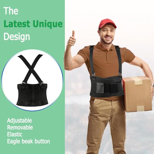 Work Back Brace - Back Support Belt for Lower Back Pain Relief, Heavy Lifting, Herniated Discs - Industrial Back Brace for Work With Shoulder Straps Fits Men and Women 5XL(53"-65")