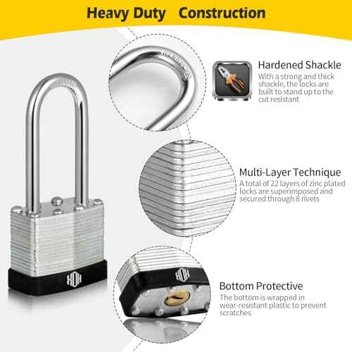 HOX Keyed-Alike Padlocks w/ 2¡± Long Hardened Shackle, 1-9/16¡± Wide Body, 6-Pack Shackle Padlock for Hasp Latch, Shed, Fence, Storage Locker