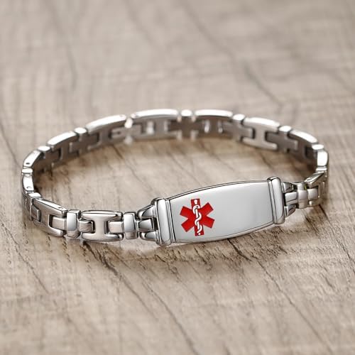 Fashion Lady Stainless steel Medical Alert id Bracelets with Free Engraving