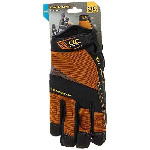 Custom Leathercraft160L Contractor XtraCoverage Flex Grip Work Gloves, Durable Synthetic Leather, Padded Knuckles Black, Brown, Large