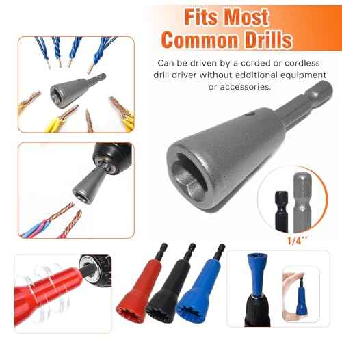 4 PCS Heavy Duty Wire Nut Twister, Fast Wire Twister Tool for Drill, Spin Twist Wire Connector Socket, Wire Connector Driver with 1/4" Chuck, Wire Stripping and Twisting Tool