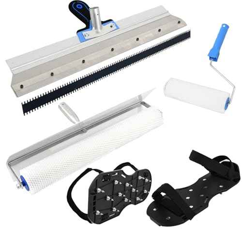 Self-Levelling Cement Tool Kit,Spike Roller for Self Leveling Cement,Epoxy Floor Tools,Roller Brush,Floor Construction Roller Spiked Shoes,Stainless Steel Scraper Self-Leveling Rake