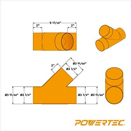 POWERTEC 4-Inch Y-Fitting Dust Collection Hose Connector - 1 Pack (70106V)