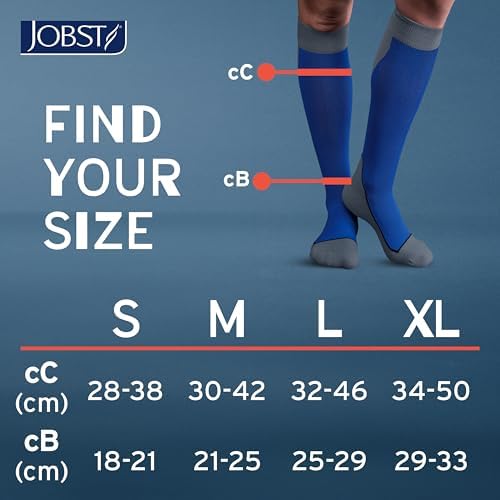 JOBST Sport Knee High 20-30 mmHg Compression Socks, Royal Blue/Grey, Small
