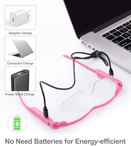 OKH 200% Magnifying Glass with Light, Rechargeable Lighted Magnifying Glass, Jewelry Magnifier with 2 LED Lights, Pink Magnifying Glasses for Close Work Reading Crafts Jewelry